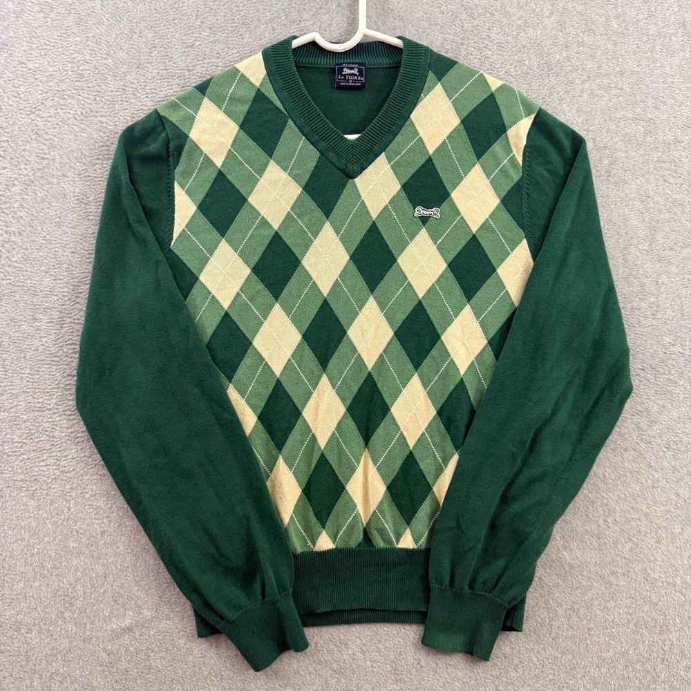 Le Tigre The Classic Men's Small Green Argyle V-Neck Sweater Preppy